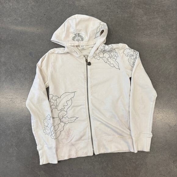 Vintage Y2K Vertigo Paris Floral Print Long Sleeve White Full Zip Hoodie 8 Small - Picture 1 of 6